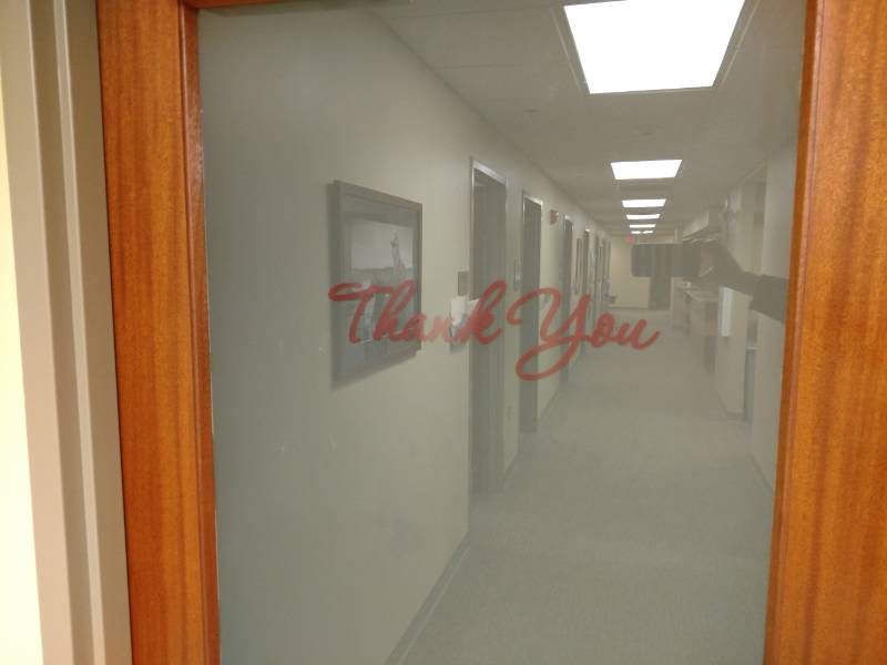 Professional office, wall behind reception desk Lettering from Jillienne  K, IN