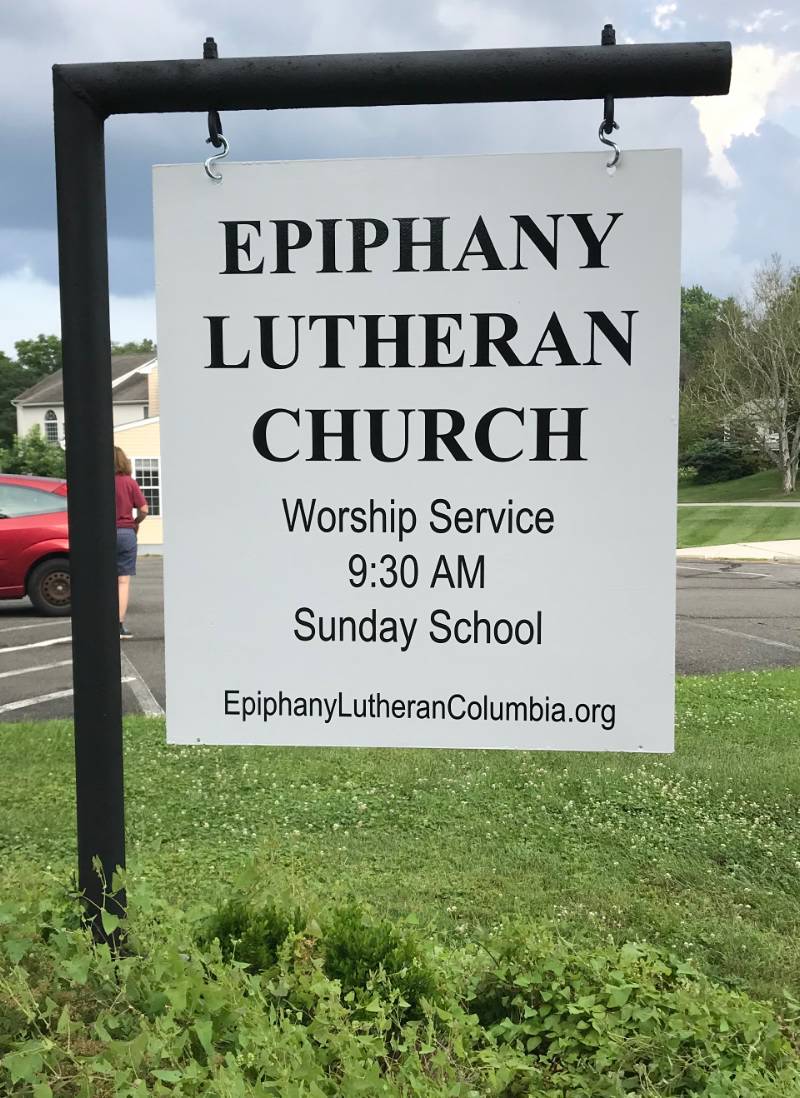 Sheet metal sign prepped with Rustoleum glossy white paint. Lettering from S E  H, MD