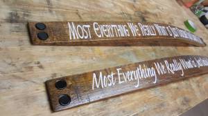 Wine barrel staves art project Lettering from George K, WI