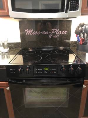 Marble backsplash and oven door Lettering from Jim S, AL