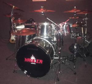78' Ludwig, Stainless Steel drum kit. Remo head. Front of my bass drum. Lettering from John Q, CA