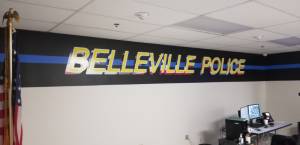 Back wall of police dept Lettering from Vincent C, NJ