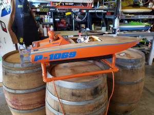 Rc racing boat 2 stroke gas powered  Lettering from Joe L, CA